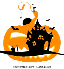 vector illustration. Halloween. pumpkin, moon, bats
