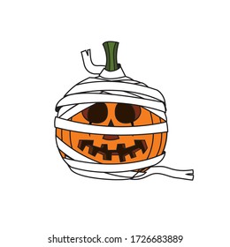 Vector illustration of a Halloween pumpkin mummy character