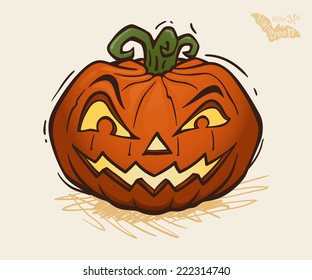 Vector illustration of Halloween pumpkin over white background