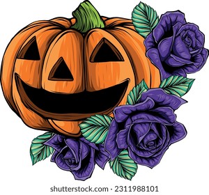 vector illustration of halloween pumpkin with roses