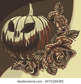 vector illustration of halloween Pumpkin with Roses