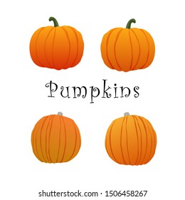 Vector illustration. Halloween Pumpkin. A set of pumpkins for Halloween. Two small and two large pumpkins. With signature. On white background. 