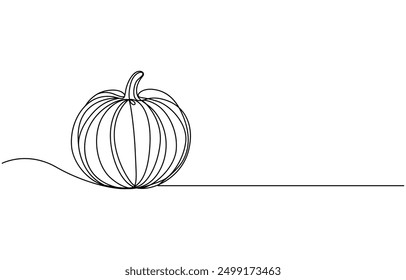 Ilustración vectorial de Halloween Calabaza Singe ilustración de arte de línea. Vector de arte de línea de calabaza de Halloween. Dibujo de línea continua de calabaza madura