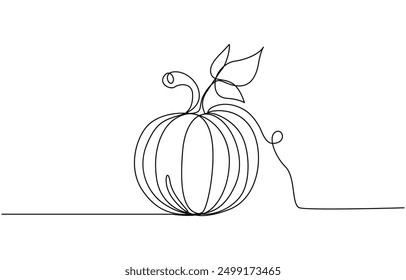 Vector illustration of Halloween Pumpkin Singe line art illustration. Halloween pumpkin line art vector. Ripe pumpkin continuous line drawing