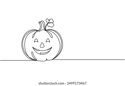 Vector illustration of Halloween Pumpkin Singe line art illustration. Halloween pumpkin line art vector. Ripe pumpkin continuous line drawing