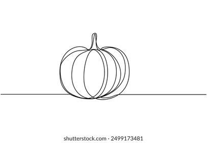 Vector illustration of Halloween Pumpkin Singe line art illustration. Halloween pumpkin line art vector. Ripe pumpkin continuous line drawing
