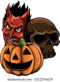 vector illustration of Halloween pumpkin with skulls