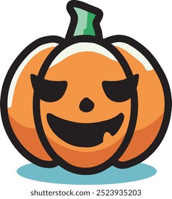 Ilustración vectorial de una calabaza de Halloween con una cara sonriente y ojos cerrados, diseño simple y caricaturesco, perfecto para decoraciones, tarjetas o un lindo tema de Halloween.