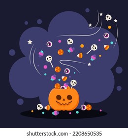 ilustración vectorial para calabaza de halloween con dulces
