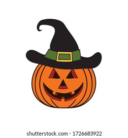 Ilustración vectorial de un personaje de bruja de calabaza de Halloween