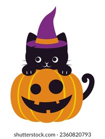 vector illustration of a halloween pumpkin and witch cat for banners, cards, flyers, social media wallpapers, etc.