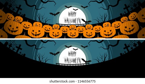 Vector Illustration, Halloween a lot of pumpkins in front of a full moon