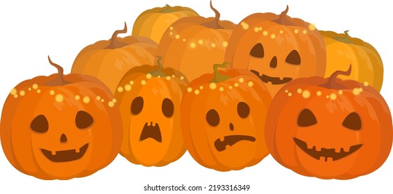 Vector illustration of halloween pumpkins isolated on white background.