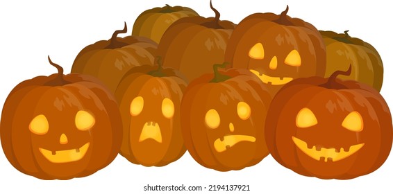 Vector illustration of halloween pumpkins isolated on white background.