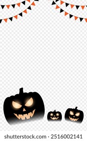 Vector illustration of Halloween pumpkins with party triangles frame on transparent background