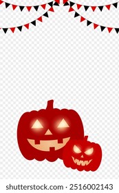 Vector illustration of Halloween pumpkins with party triangles frame on transparent background