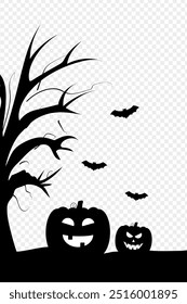 Vector illustration of Halloween pumpkins and trees frame on transparent background