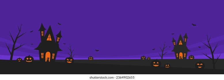 vector illustration of halloween purple with haunted house banner template