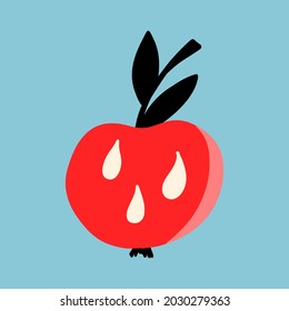 Vector illustration for Halloween, a red apple with a black twig and drops of poison in a flat style. Illustration for postcards, posters, T-shirt prints, holiday decor