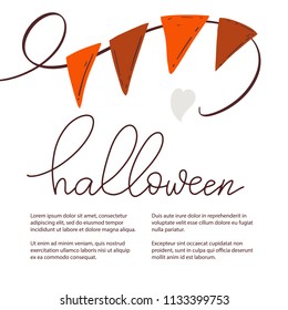 Vector illustration of Halloween retro label and flags. lettering composition. Autumn sale banner. Vector illustration.