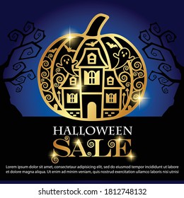 Vector Illustration for Halloween sale banner layout design