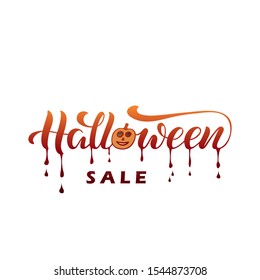 Vector illustration of Halloween sale lettering for banner, flyer, poster, clothes, postcard, logo, advertisement design. Handwritten text for template, billboard, print, décor, holiday accessories