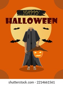 vector illustration of halloween with scary pumpkin ghost. suitable for saying happy halloween to your relatives