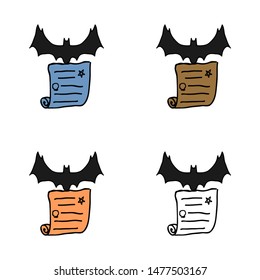 Vector illustration of Halloween scene, cute bat flying poster or card template.