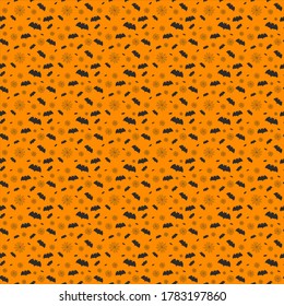 Ilustración vectorial para Halloween. Patrón anaranjado abstracto sin inconvenientes o fondo de un conjunto de murciélagos