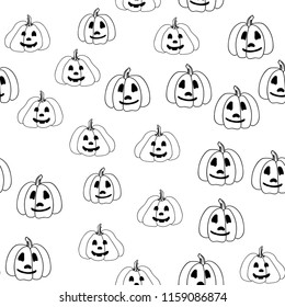 Vector illustration for Halloween. Seamless pattern in elements of doodle and cartoon style. pumpkin in line art.