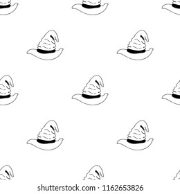 Vector illustration for Halloween. Seamless pattern in elements of doodle and cartoon style. witch hat in line art.