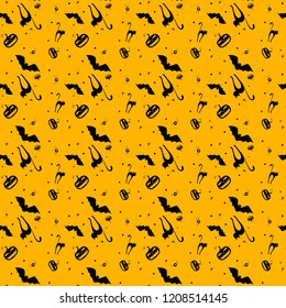 vector illustration. Halloween. seamless pattern. cat, pumpkin, spider, bat