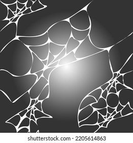 Vector illustration. Halloween seamless pattern with spider web on the wall, holiday decoration. Happy Halloween banner design. Abandoned room with cracks. Scary background mock up.