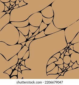 Vector illustration. Halloween seamless pattern with spider web on the wall, holiday decoration. Happy Halloween banner design. Abandoned room with cracks. Scary background mock up.