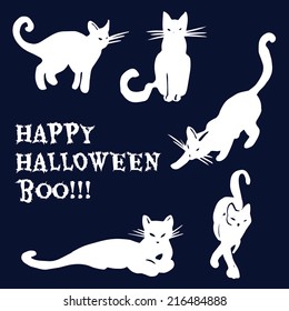 Vector illustration, halloween set - 5 black cats
