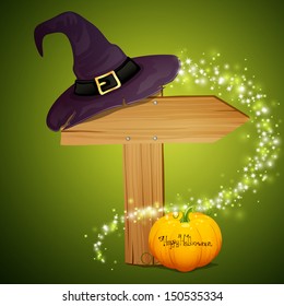 Vector Illustration of a Halloween Sign with Hat