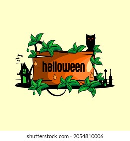 vector illustration halloween, signboard, house, owl