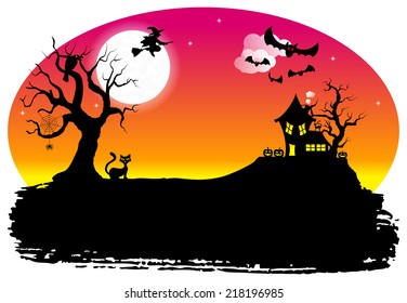 vector illustration of halloween silhouette background