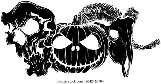 vector illustration halloween silhouette on white background