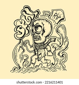 vector illustration of halloween skull poster with scarf and typography black and white.