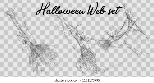 Vector illustration Halloween spider web isolated on transparent background. Hector venom cobweb set. Halloween monochrome spider web