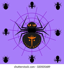 Vector illustration of Halloween spider and spider web