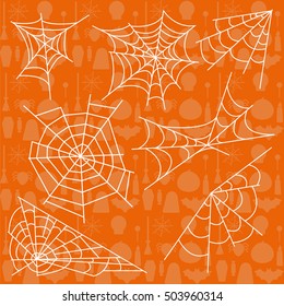 Vector illustration Halloween spider web set