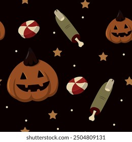 Ilustración vectorial. Conjunto de pegatinas de Halloween. Dulces.