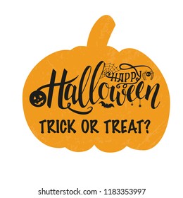 Vector illustration for Halloween. Halloween Text Banner. Poster for Halloween on yellow background. Autumn poster with pumpkin, web, bat, spider.