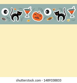 Vector Illustration of Halloween themed hand-drawn elements suitable for border, greeting cards, labels, patterns, banners, tags,  notes, packaging, special promotions, business