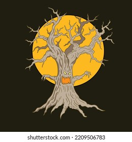 vector illustration of halloween tree monster, clip art