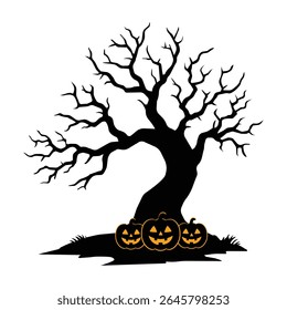 Vector illustration of a halloween tree, Spooky Halloween Tree with Jack-o'-lanterns.