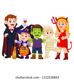 vector illustration of Halloween trick or treating in Halloween costume