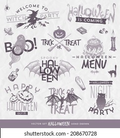 Vector illustration - Halloween type design set with hand drawn elements